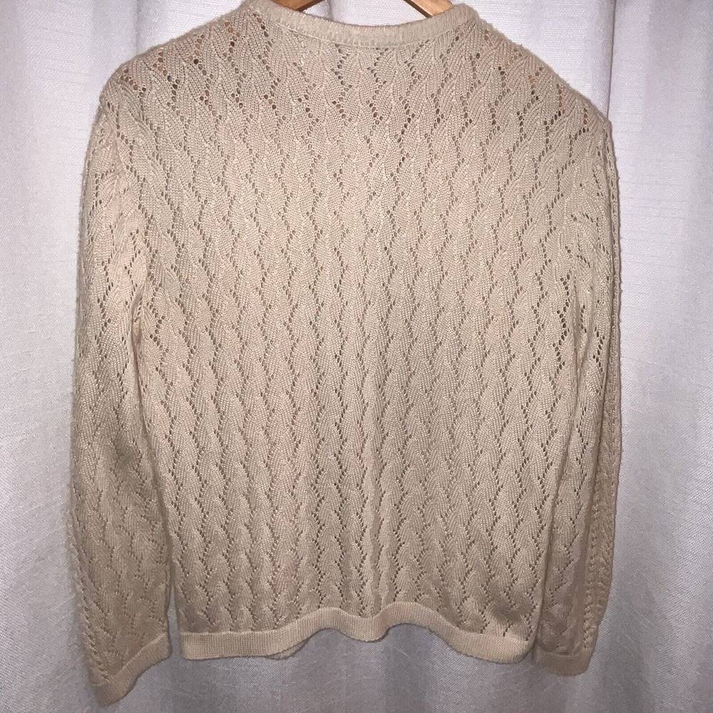VTG Beige Cable Knit Cardigan Pearl Buttons Womens Approx M Granny Cottage READ - Picture 6 of 9
